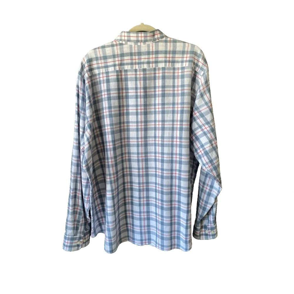 Banana Republic Shirt Mens XXL Red White Blue Plaid Button Up Long Sleeve Linen